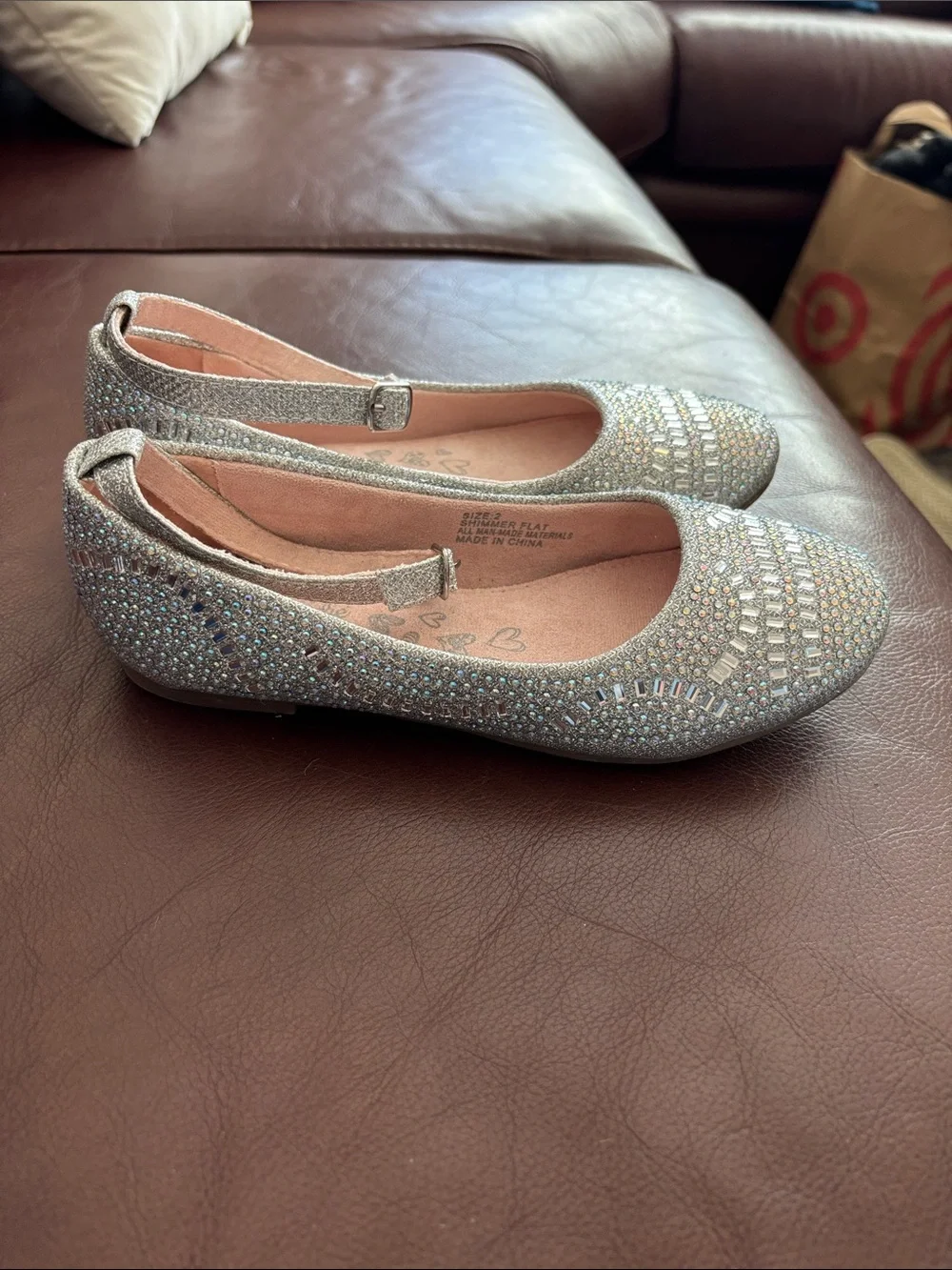 Olive & Edie Sparkly Silver Girls' Dress Shoes with Ankle Strap A-7